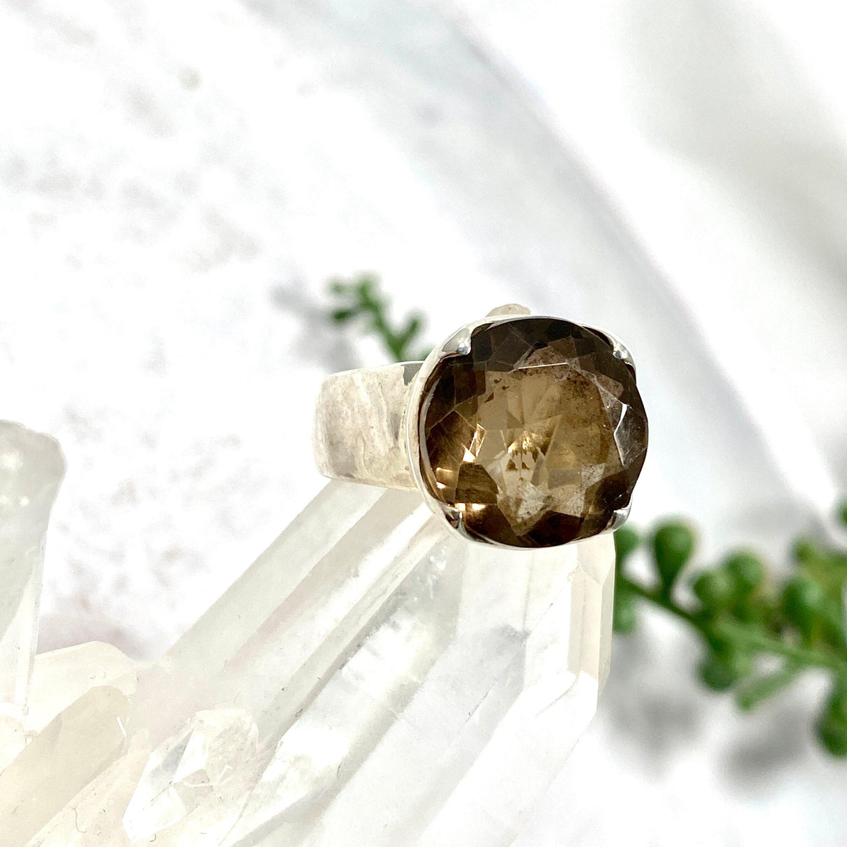 Smokey Quartz circular faceted ring s. 6.5 KRGJ1169 - Nature's Magick