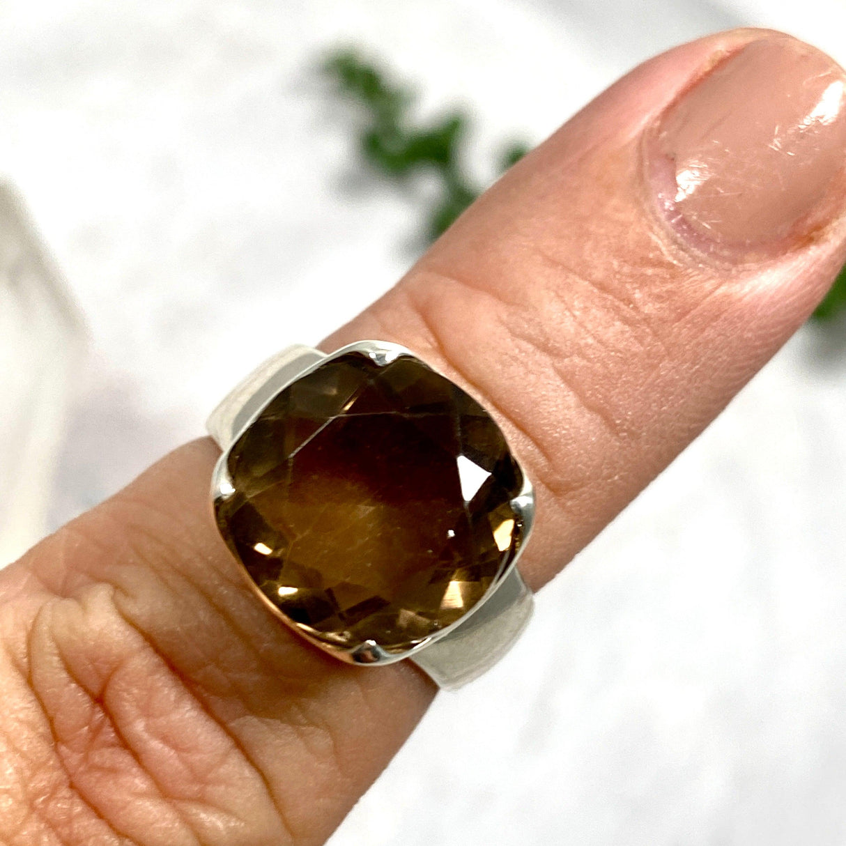 Smokey Quartz circular faceted ring s. 6.5 KRGJ1169 - Nature's Magick