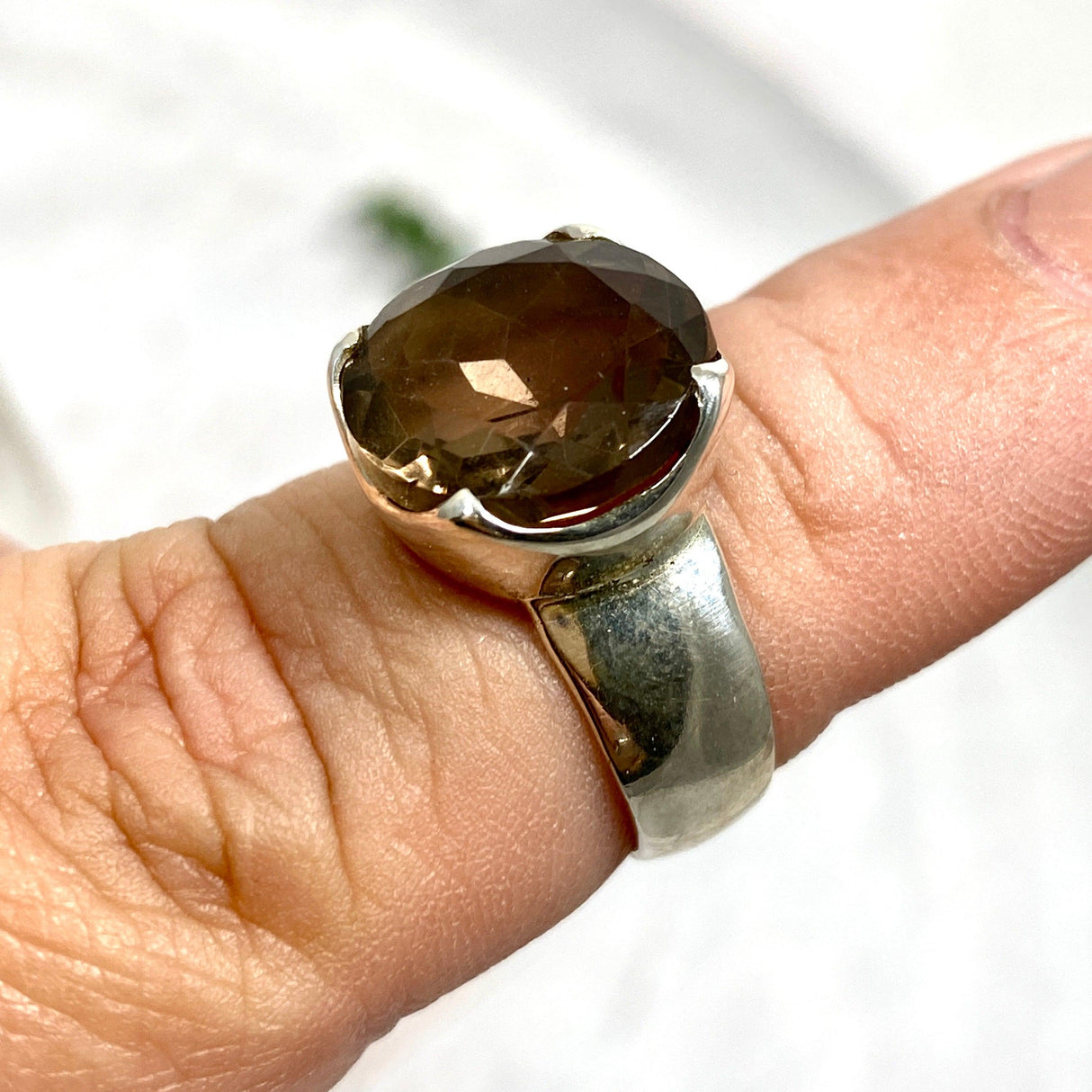 Smokey Quartz circular faceted ring s. 6.5 KRGJ1169 - Nature's Magick