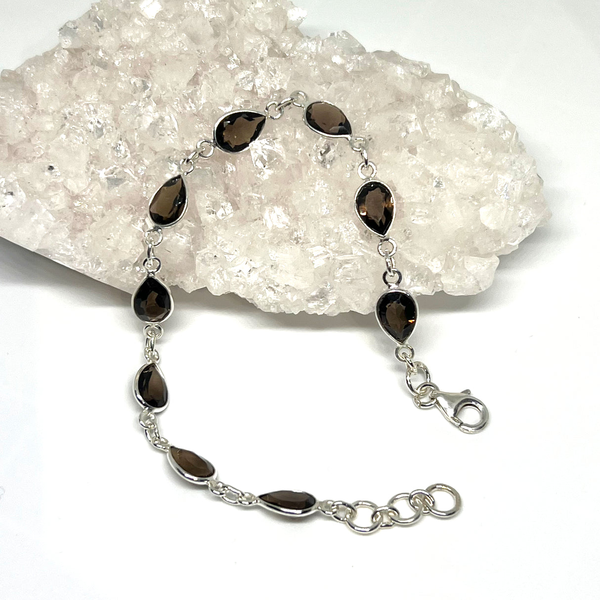 Smokey Quartz faceted gemstones in 925 silver bezel setting bracelet PBGJ012