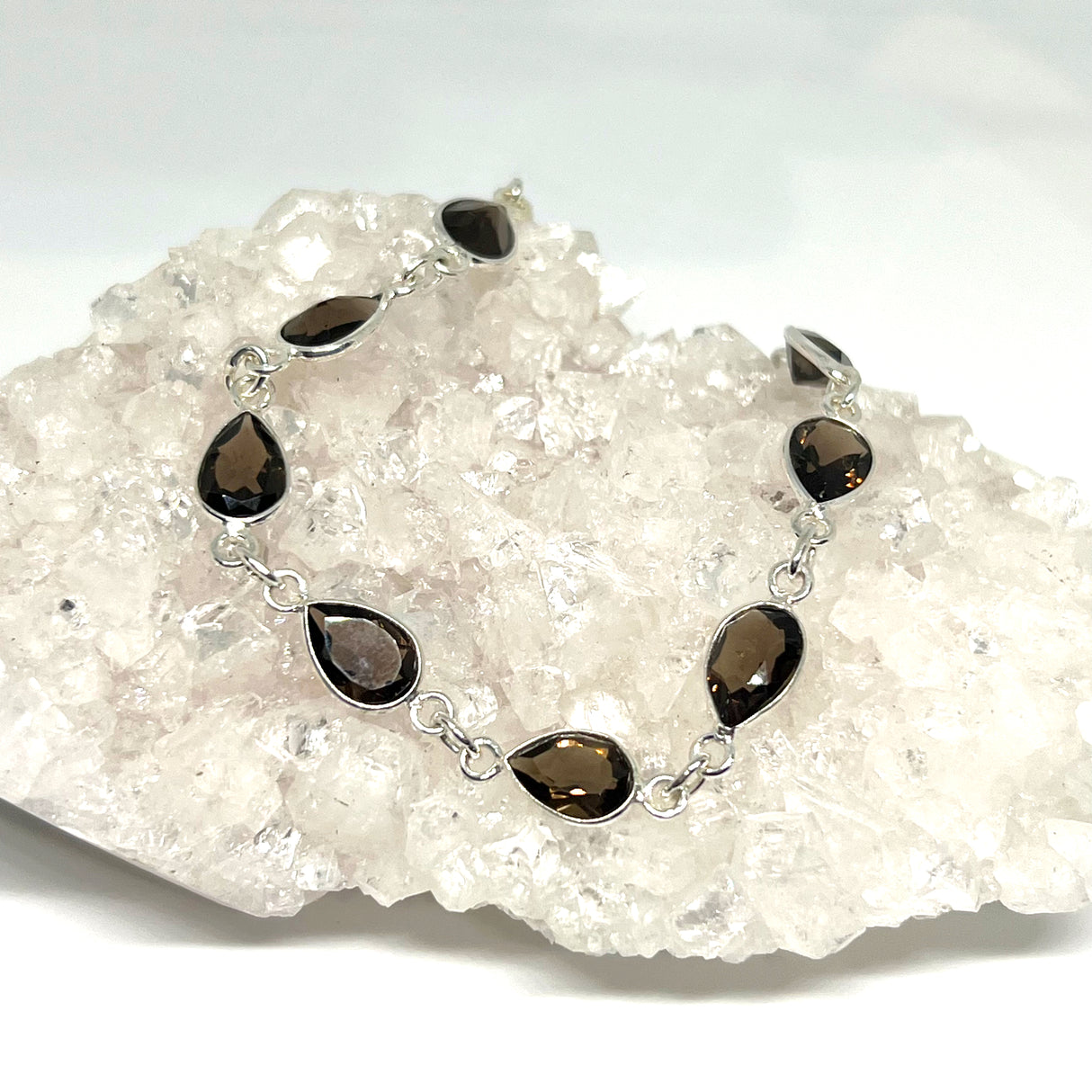 Smokey Quartz faceted gemstones in 925 silver bezel setting bracelet PBGJ012