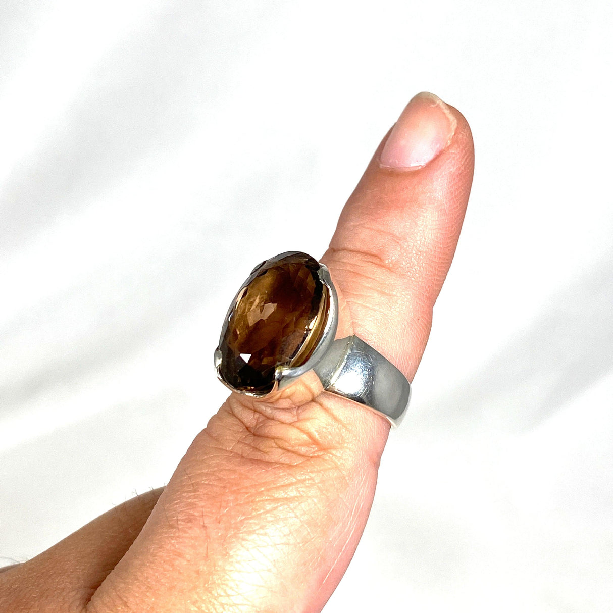 Smokey Quartz Faceted Oval Ring Size 8 KRGJ2912 - Nature's Magick