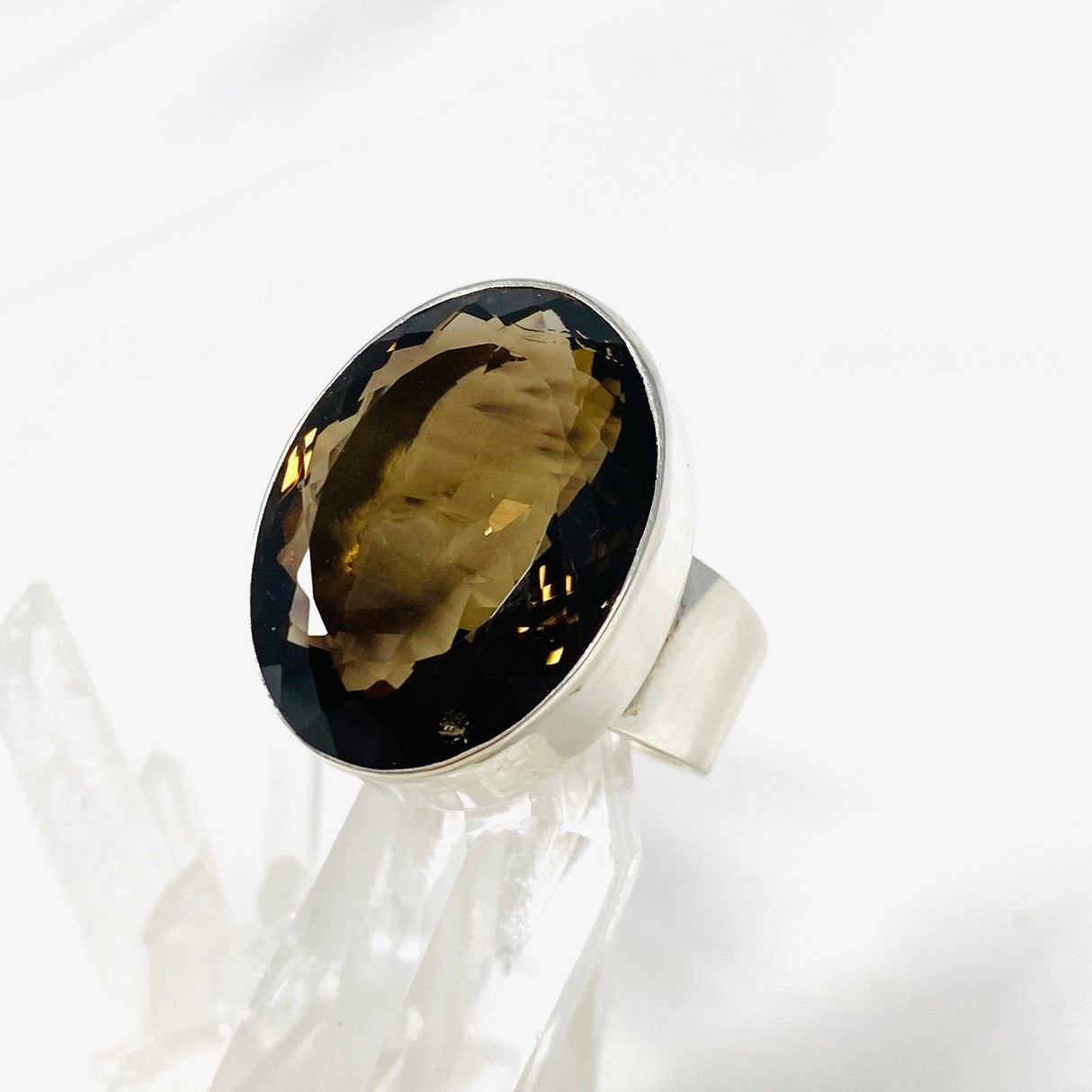 Smokey Quartz Faceted Oval Ring Size 8 KRGJ2913 - Nature's Magick