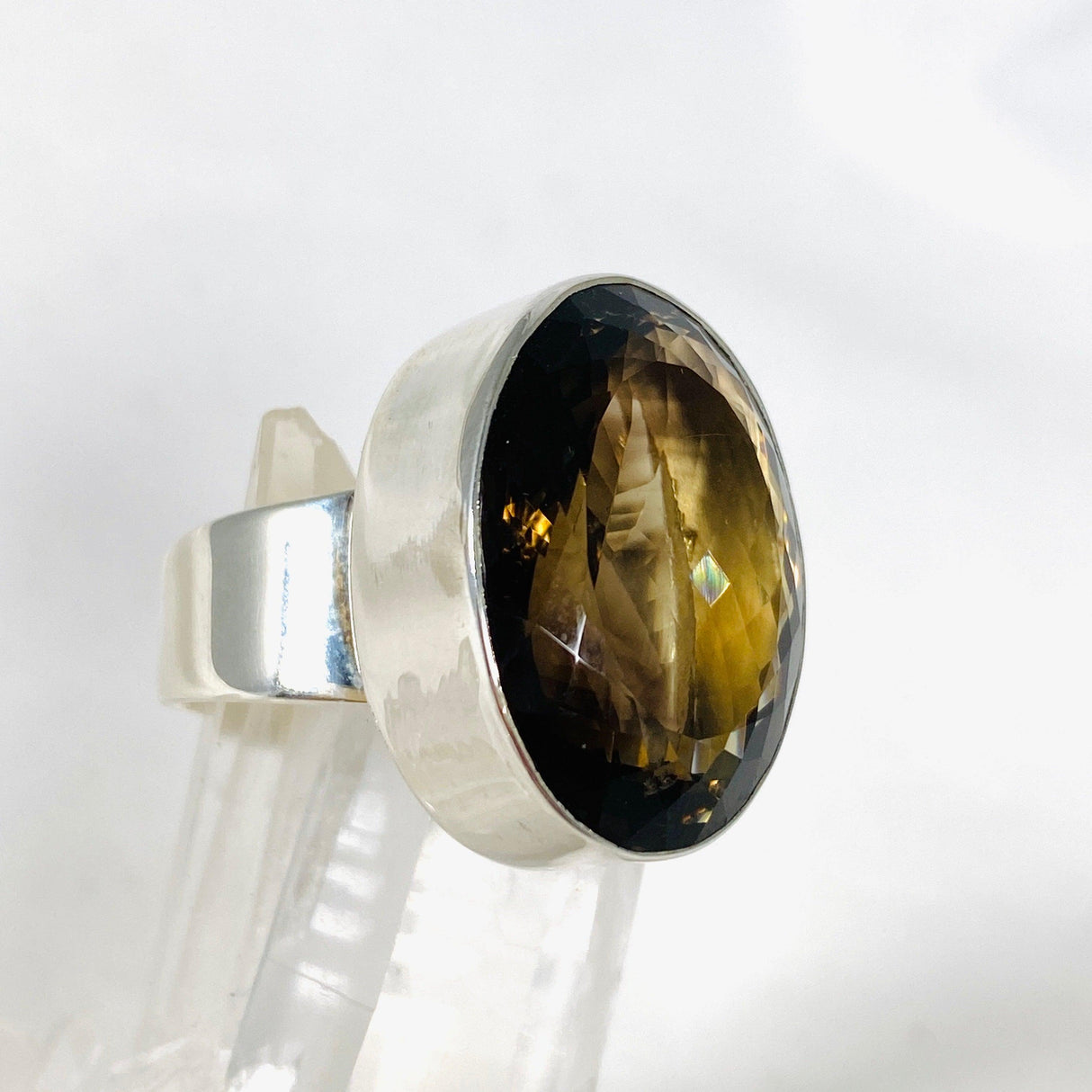 Smokey Quartz Faceted Oval Ring Size 8 KRGJ2913 - Nature's Magick