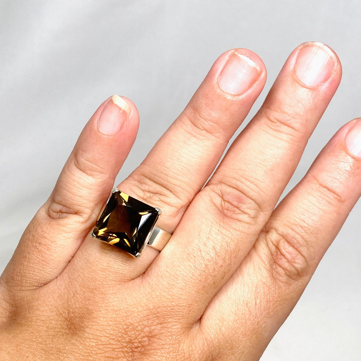 Smokey Quartz Faceted Square Ring Size 11 PRGJ423 - Nature's Magick