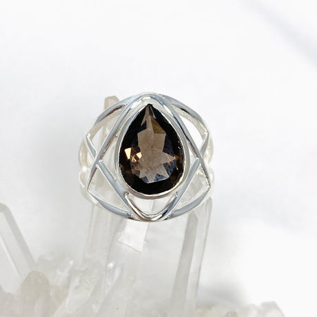 Smokey Quartz Faceted Teardrop Ring in a Decorative Setting R3686 - Nature's Magick