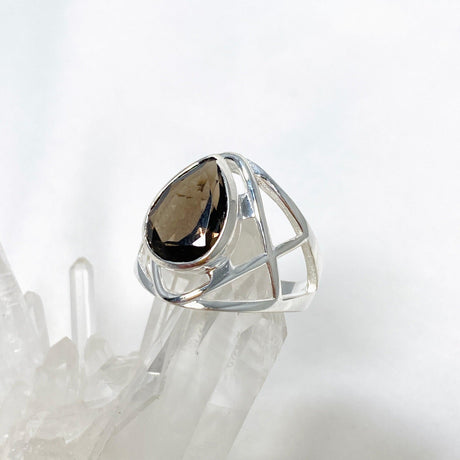 Smokey Quartz Faceted Teardrop Ring in a Decorative Setting R3686 - Nature's Magick