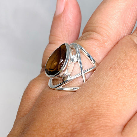 Smokey Quartz Faceted Teardrop Ring in a Decorative Setting R3686 - Nature's Magick