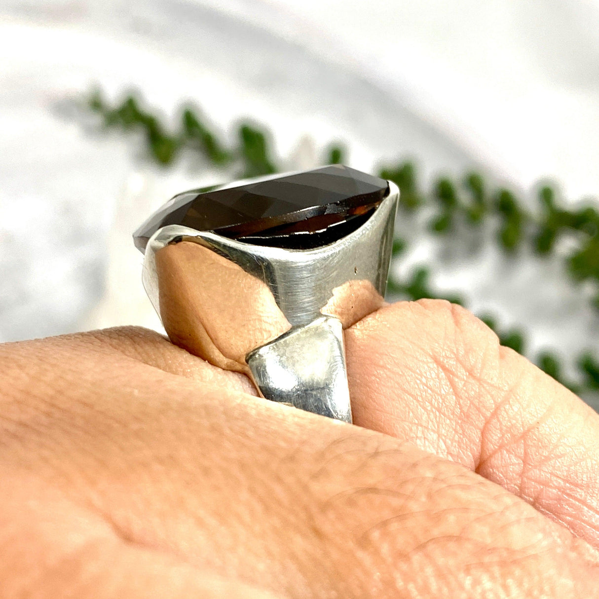 Smokey Quartz faceted trillion triangle ring s.10 KRGJ964 - Nature's Magick