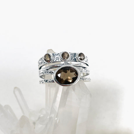 Smokey Quartz Multi-stone Faceted Gemstone Ring R3783 - Nature's Magick