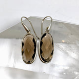 Smokey Quartz Oval Checkerboard Faceted Earrings PEGJ411