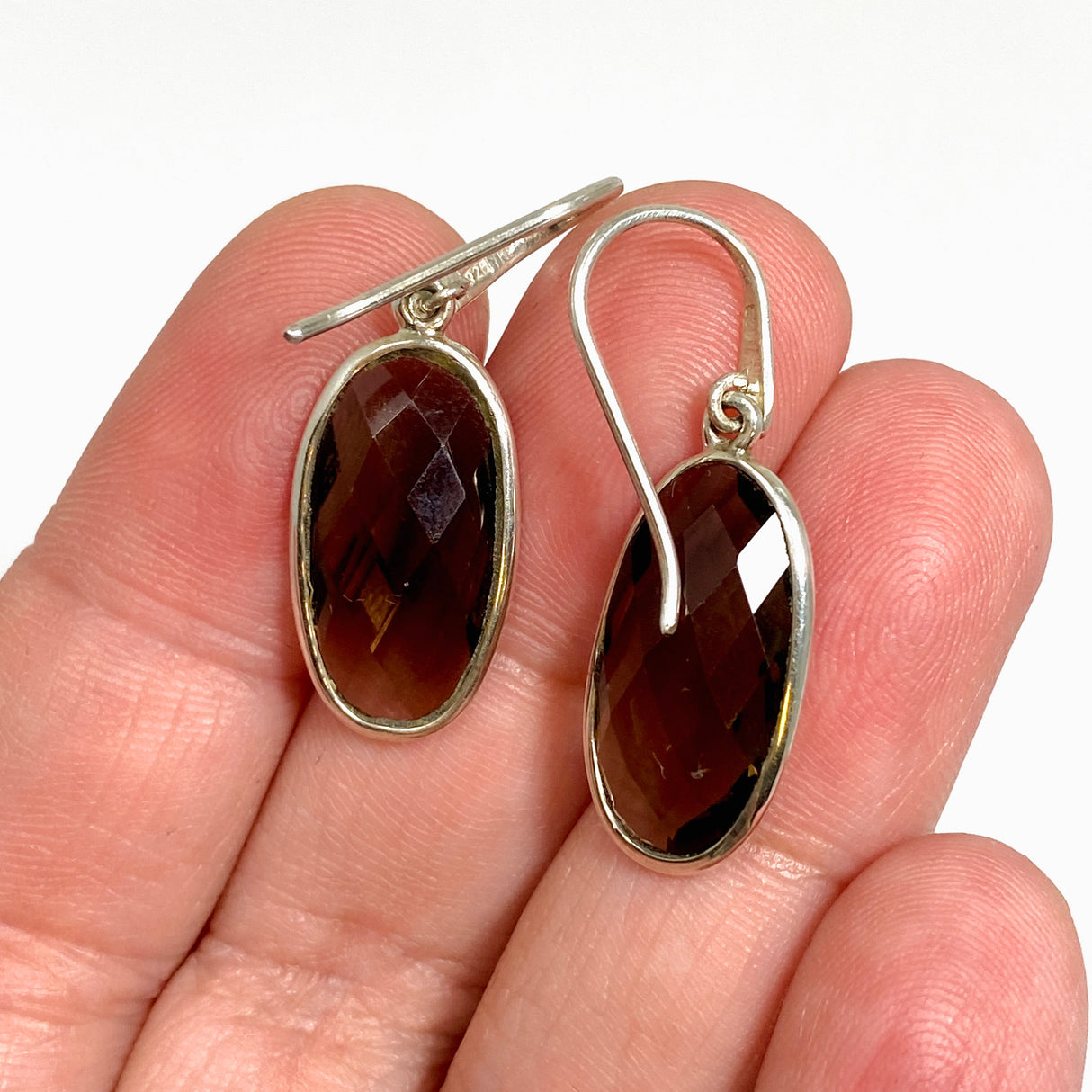 Smokey Quartz Oval Checkerboard Faceted Earrings PEGJ411