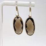 Smokey Quartz Oval Checkerboard Faceted Earrings PEGJ411
