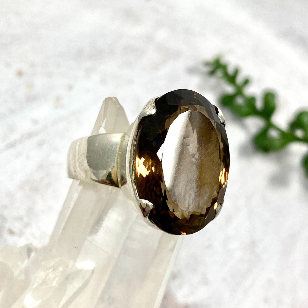 Smokey Quartz Oval Faceted Ring Size 10 KRGJ2087 - Nature's Magick