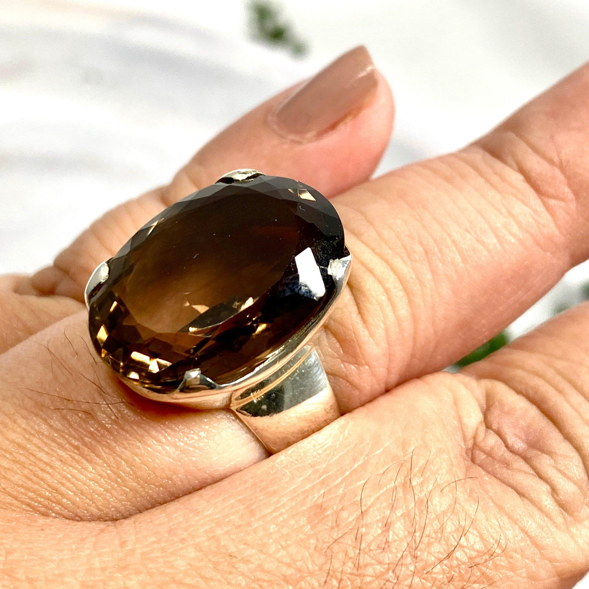 Smokey Quartz Oval Faceted Ring Size 10 KRGJ2087 - Nature's Magick