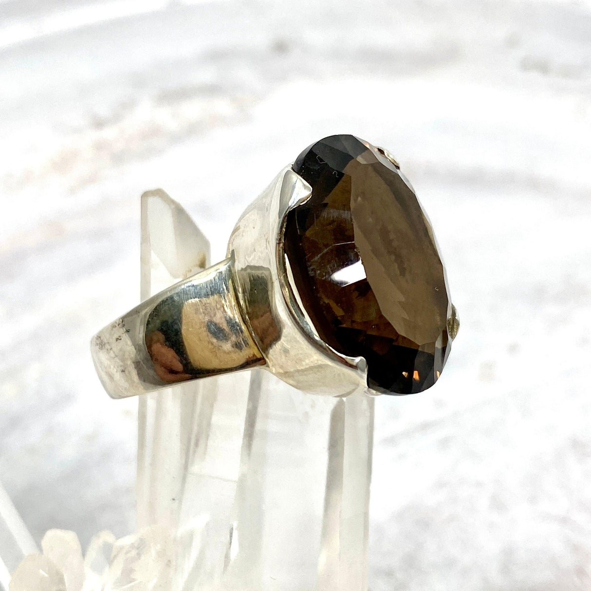 Smokey Quartz oval laser faceted ring s.10.5 KRGJ972 - Nature's Magick