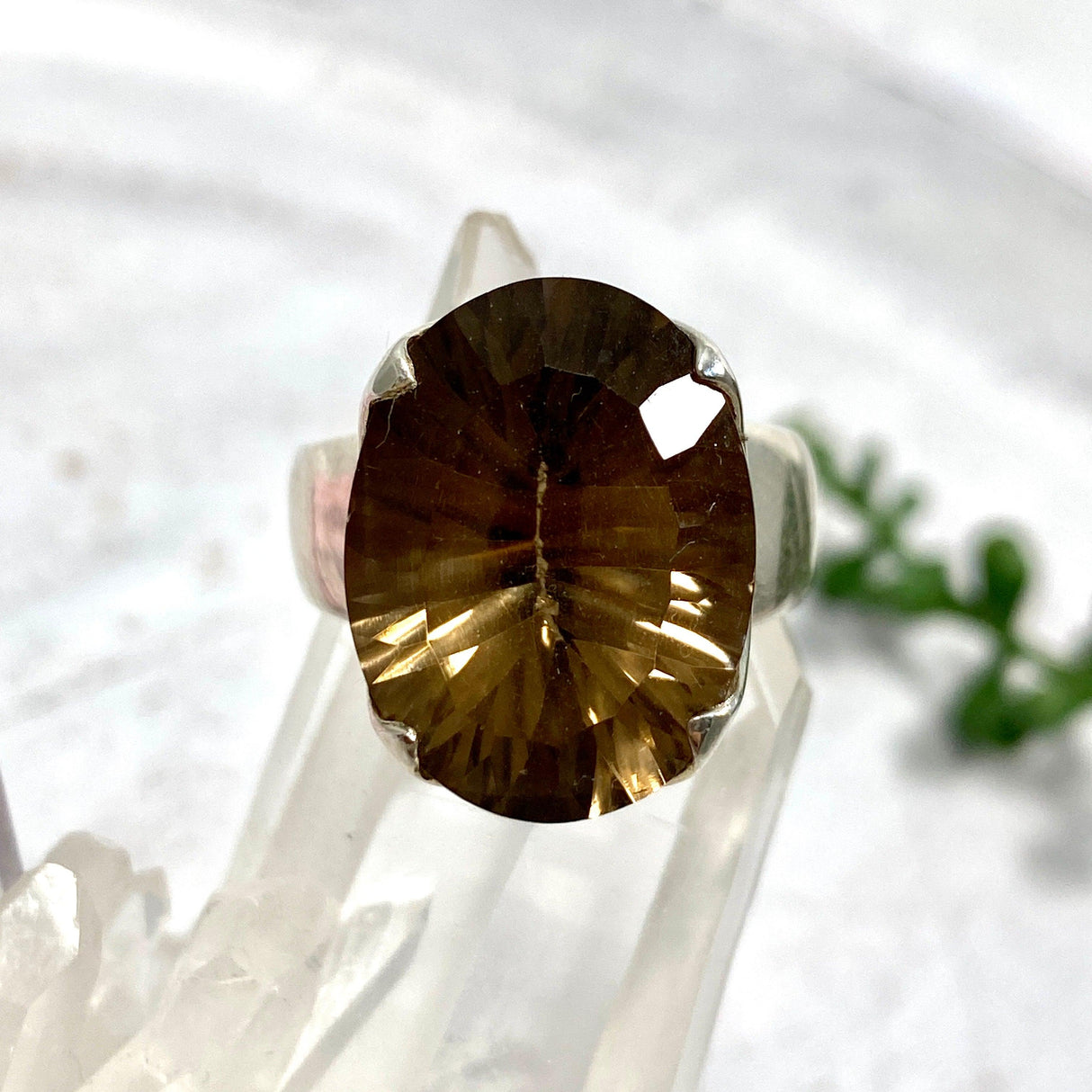 Smokey Quartz oval laser faceted ring s.9.5 KRGJ975 - Nature's Magick