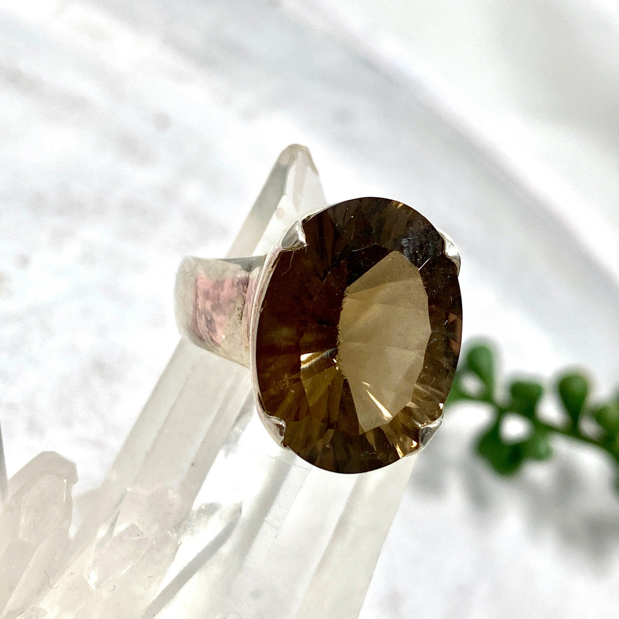 Smokey Quartz oval laser faceted ring s.9.5 KRGJ975 - Nature's Magick