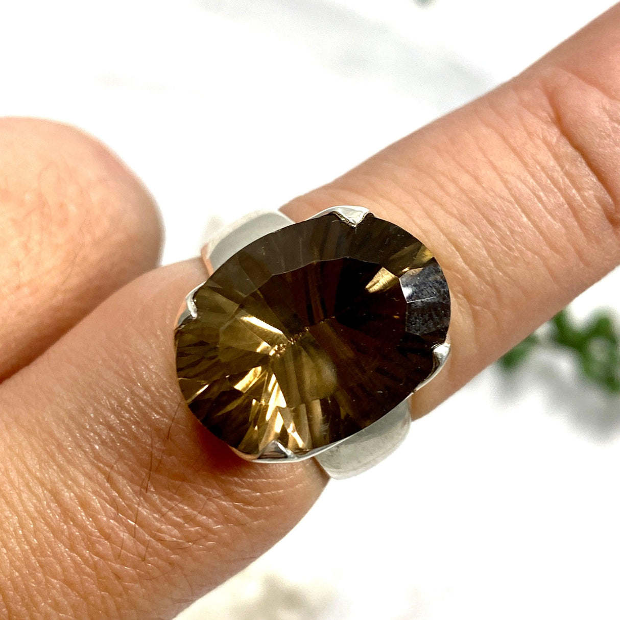 Smokey Quartz oval laser faceted ring s.9.5 KRGJ975 - Nature's Magick