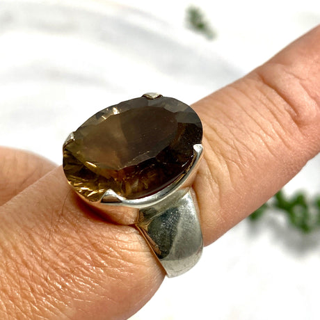 Smokey Quartz oval laser faceted ring s.9.5 KRGJ975 - Nature's Magick