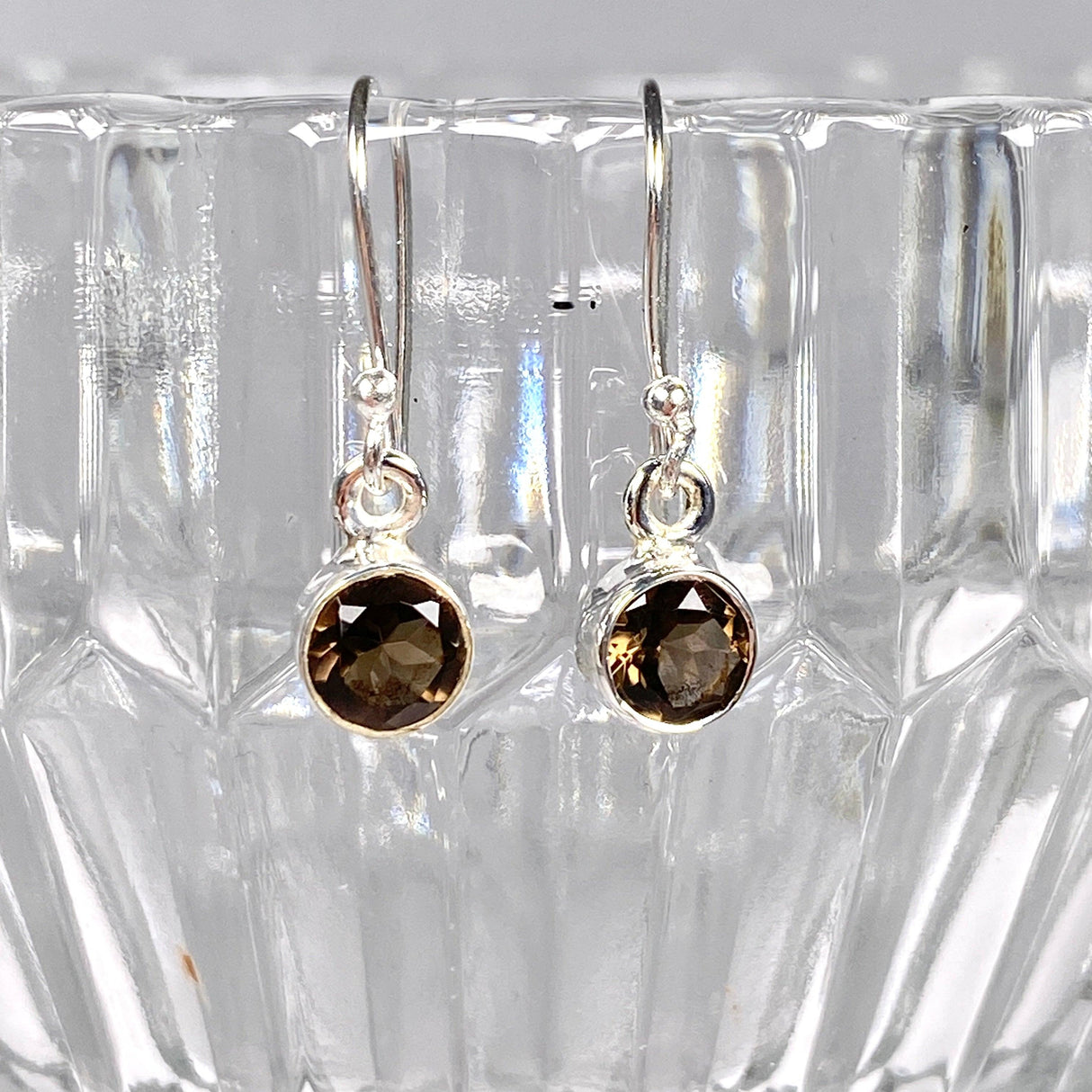 Smokey Quartz petite round faceted earrings R2363-SQC - Nature's Magick