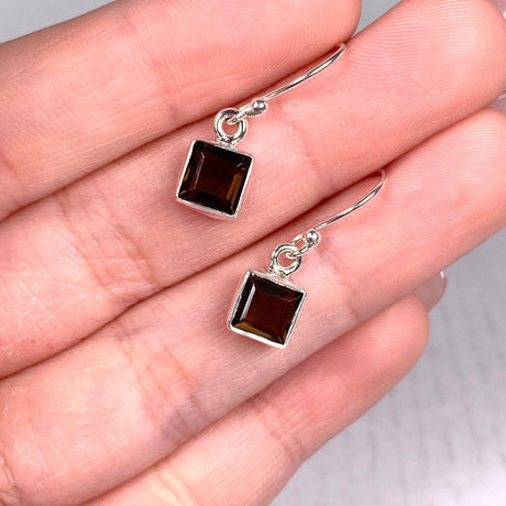 Smokey Quartz petite square faceted earrings R2363-SQS - Nature's Magick