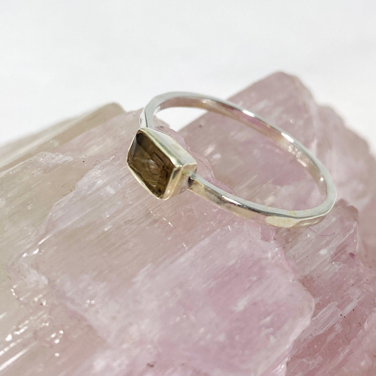 Smokey Quartz Rectangular Faceted Fine Band Ring R3793-SQ - Nature's Magick