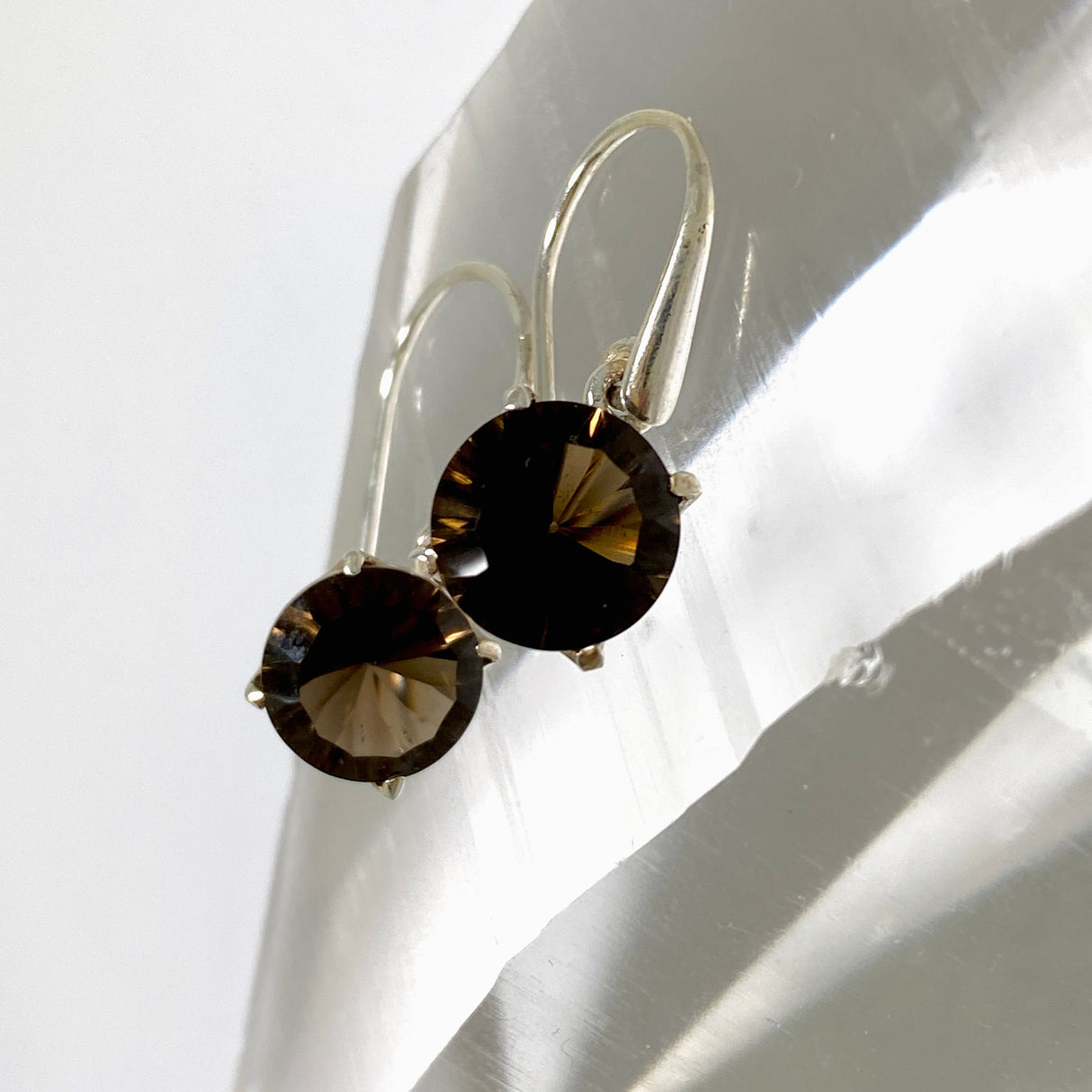 Smokey Quartz Round Faceted Earrings PEGJ413