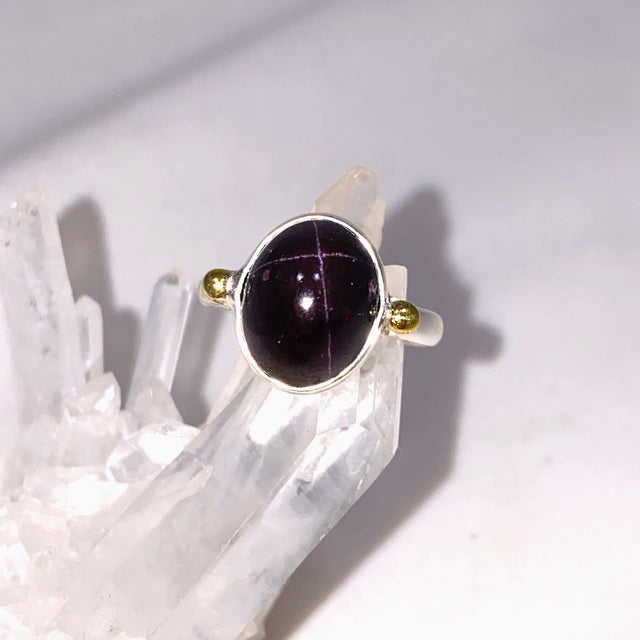 Star Garnet Oval Ring with Brass Detailing Size 9 KRGJ3138 - Nature's Magick