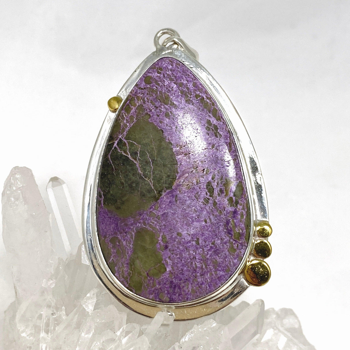 Stichtite in Serpentine (Atlantasite) Teardrop Pendant with Brass Accents KPGJ4279 - Nature's Magick