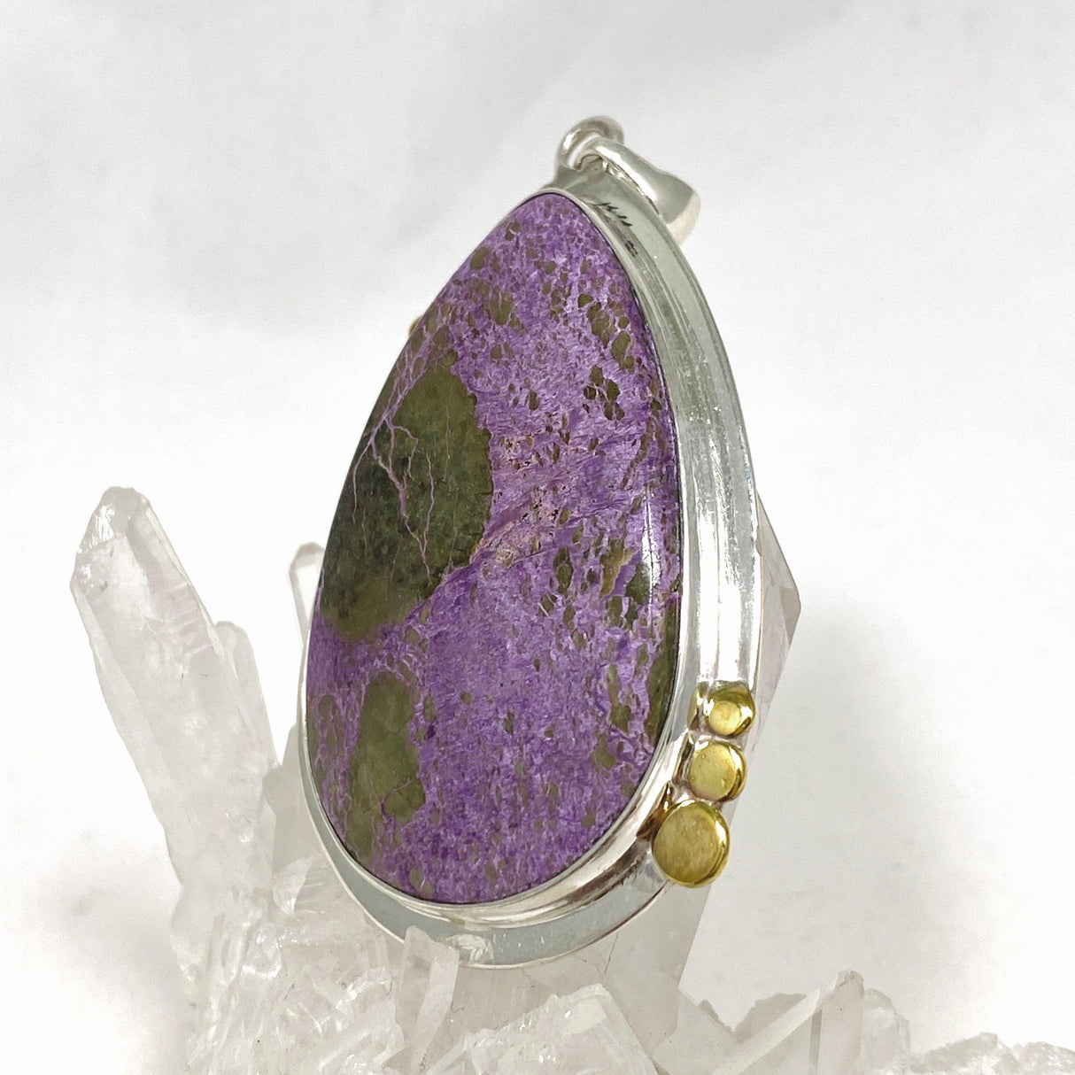 Stichtite in Serpentine (Atlantasite) Teardrop Pendant with Brass Accents KPGJ4279 - Nature's Magick