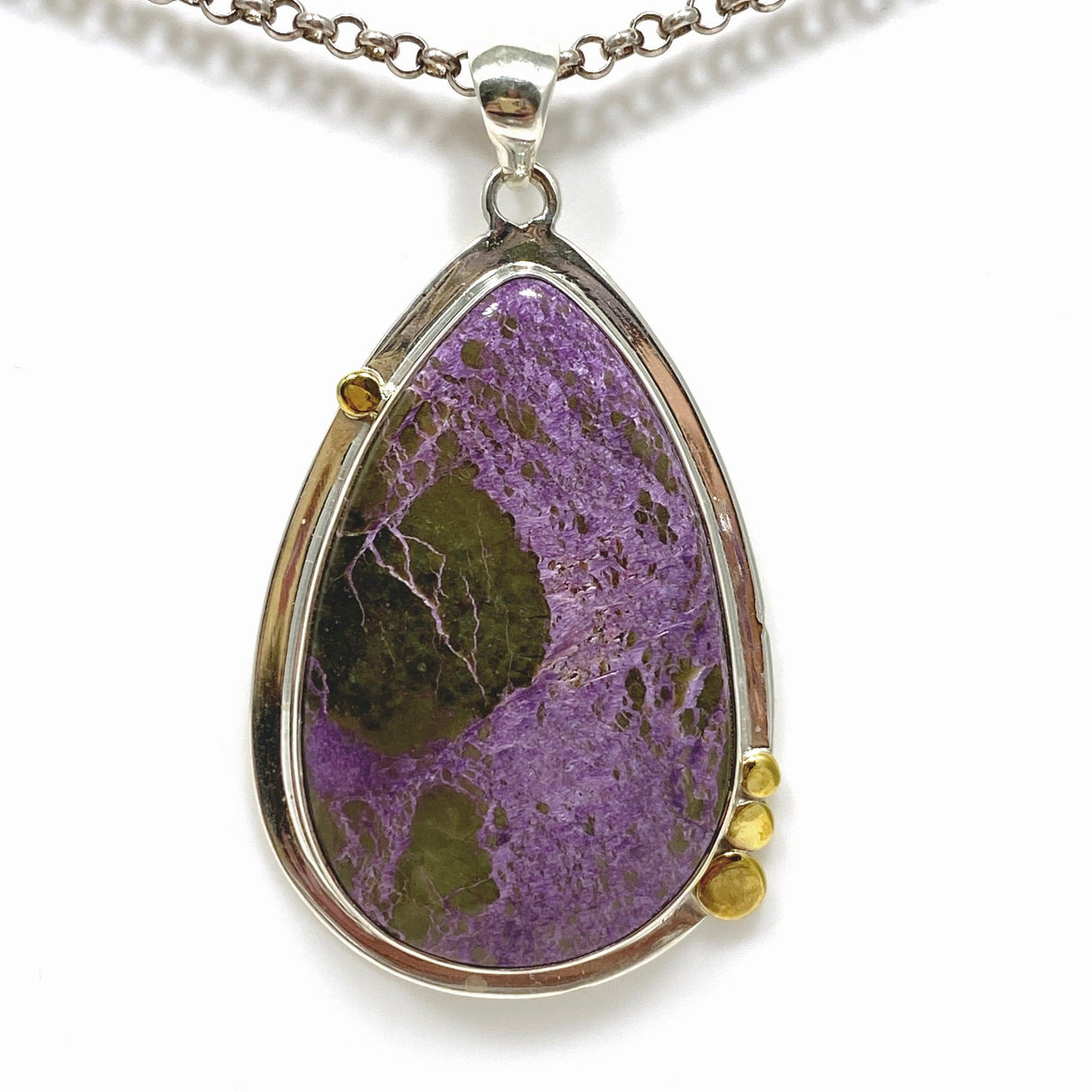 Stichtite in Serpentine (Atlantasite) Teardrop Pendant with Brass Accents KPGJ4279 - Nature's Magick