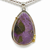 Stichtite in Serpentine (Atlantasite) Teardrop Pendant with Brass Accents KPGJ4279 - Nature's Magick