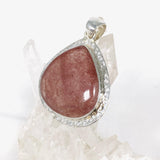 Strawberry Quartz cabochon pear pendant with hammered setting KPGJ4015 - Nature's Magick