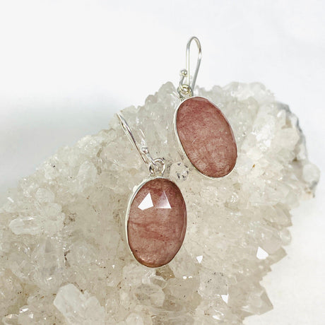 Strawberry Quartz faceted oval earrings KEGJ1385 - Nature's Magick