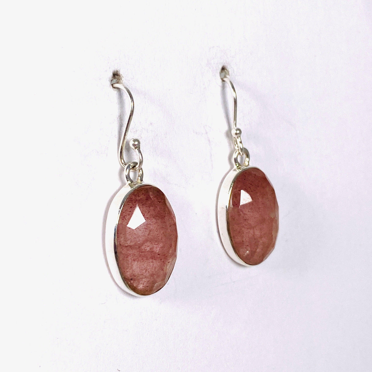 Strawberry Quartz faceted oval earrings KEGJ1385 - Nature's Magick