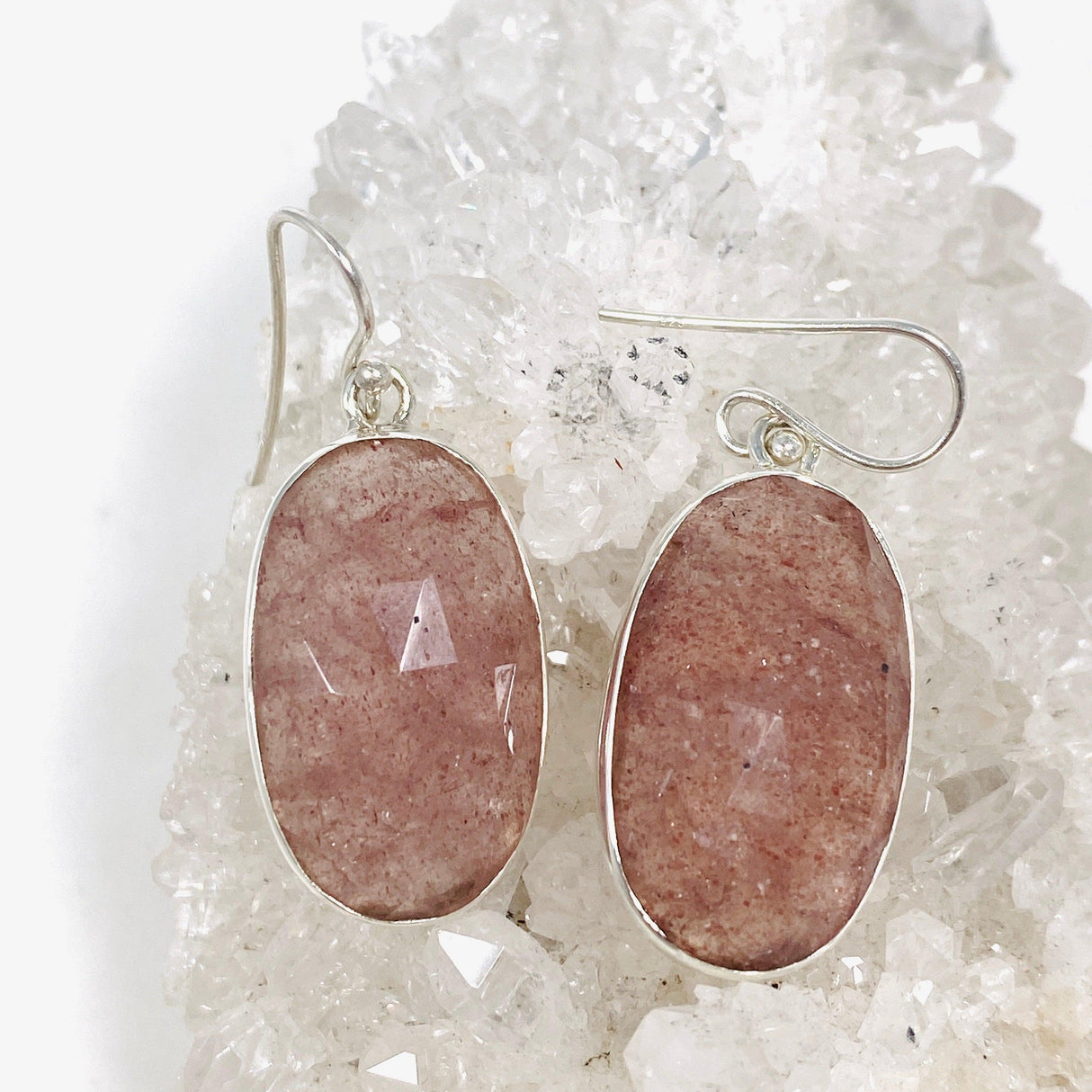 Strawberry Quartz faceted oval earrings KEGJ1386 - Nature's Magick