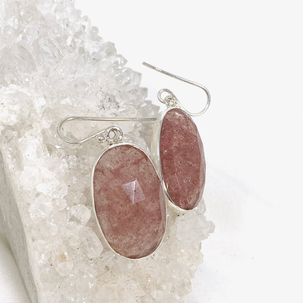 Strawberry Quartz faceted oval earrings KEGJ1386 - Nature's Magick