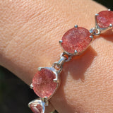 Strawberry Quartz faceted oval gemstone in 925 silver crown setting bracelet PBGJ029