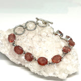 Strawberry Quartz faceted oval gemstone in 925 silver crown setting bracelet PBGJ029