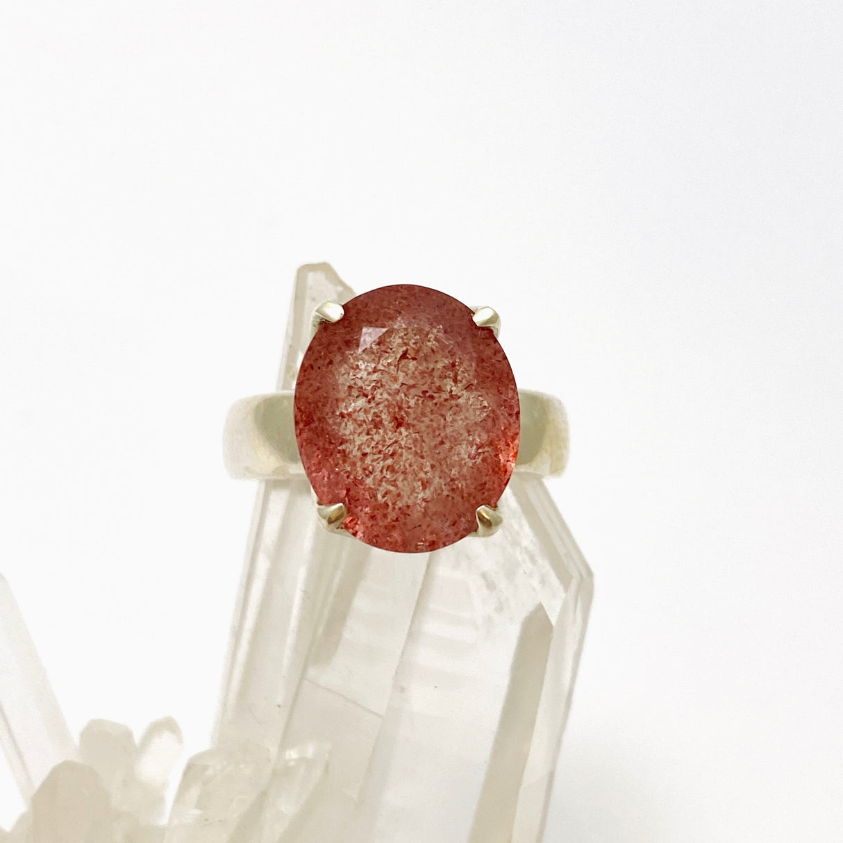 Strawberry Quartz Oval Faceted Ring Size 7.5 PRGJ761