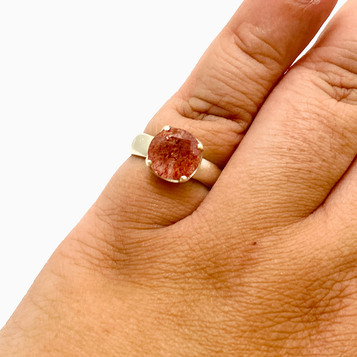 Strawberry Quartz Round Faceted Ring Size 8.5 PRGJ764