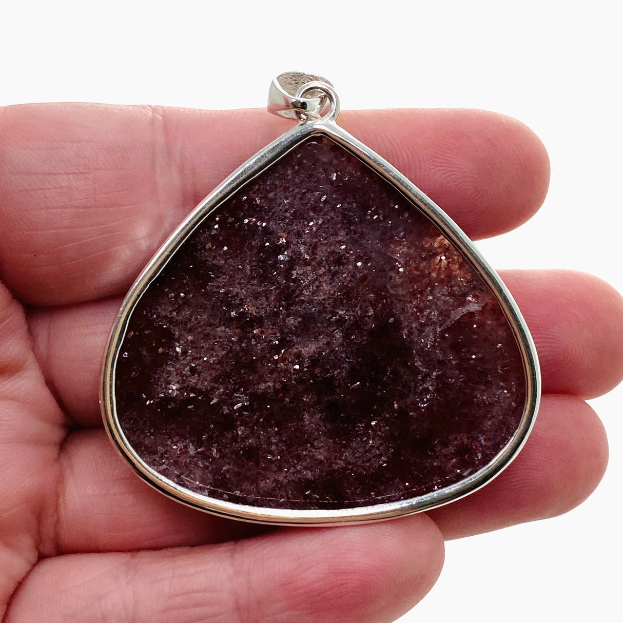 Strawberry Quartz Teardrop Cabochon Pendant in a Hammered Setting KPGJ4802