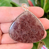 Strawberry Quartz Teardrop Cabochon Pendant in a Hammered Setting KPGJ4802