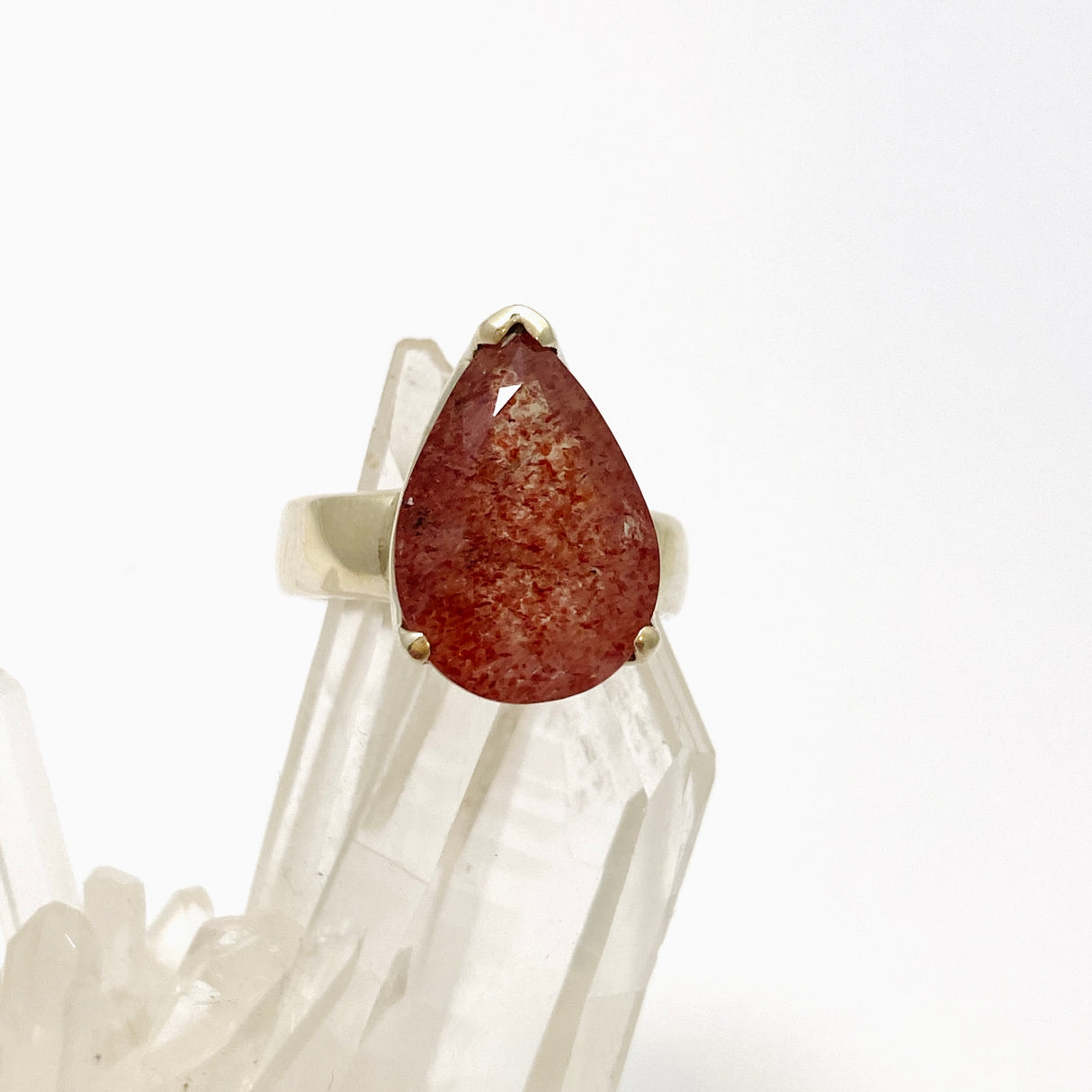 Strawberry Quartz Teardrop Faceted Ring Size 7 PRGJ765