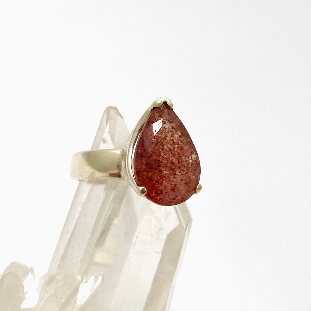 Strawberry Quartz Teardrop Faceted Ring Size 7 PRGJ765