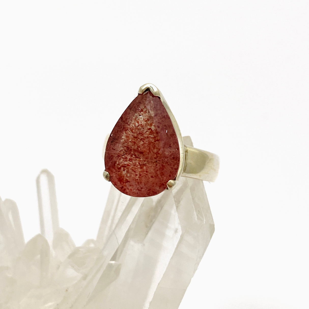 Strawberry Quartz Teardrop Faceted Ring Size 7 PRGJ765