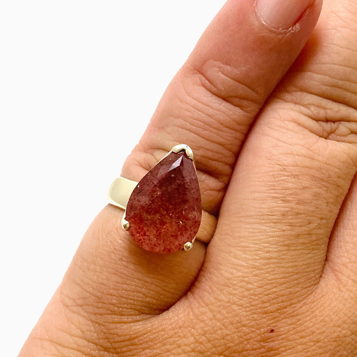 Strawberry Quartz Teardrop Faceted Ring Size 7 PRGJ765