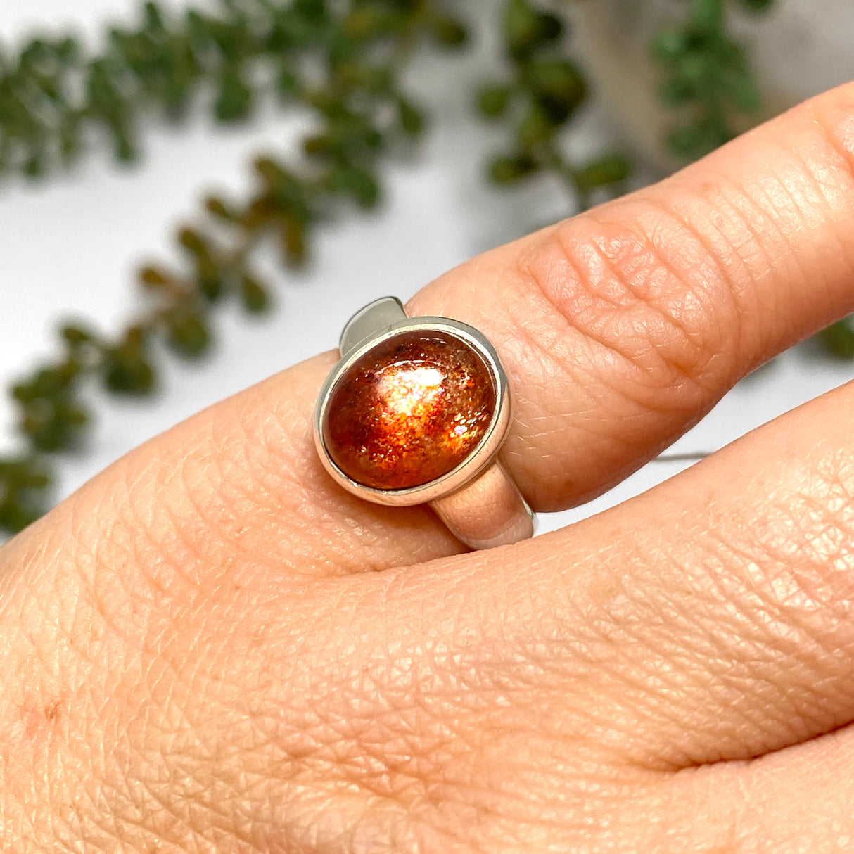 Sunstone Oval Cabochon Ring Size 4.5 PRGJ756