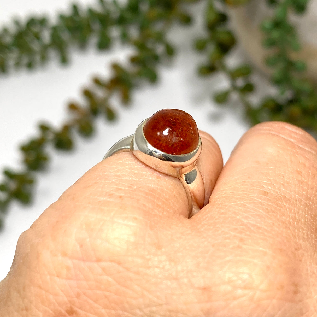 Sunstone Oval Cabochon Ring Size 4.5 PRGJ756